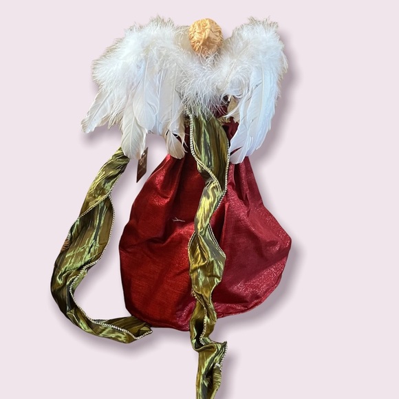 NWT 18” Christmas tree topper angel decor shimmery bows red green gold - Picture 5 of 7